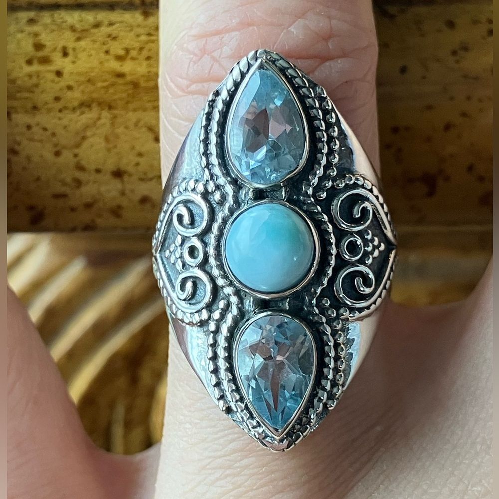 Sky Blue Topaz Larimar Sterling Silver Ring Size 6